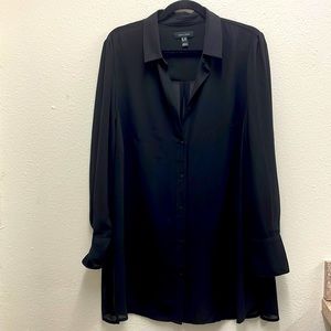 Sz 18 - Sheer Black Button Down - Slit Sides - So Cute